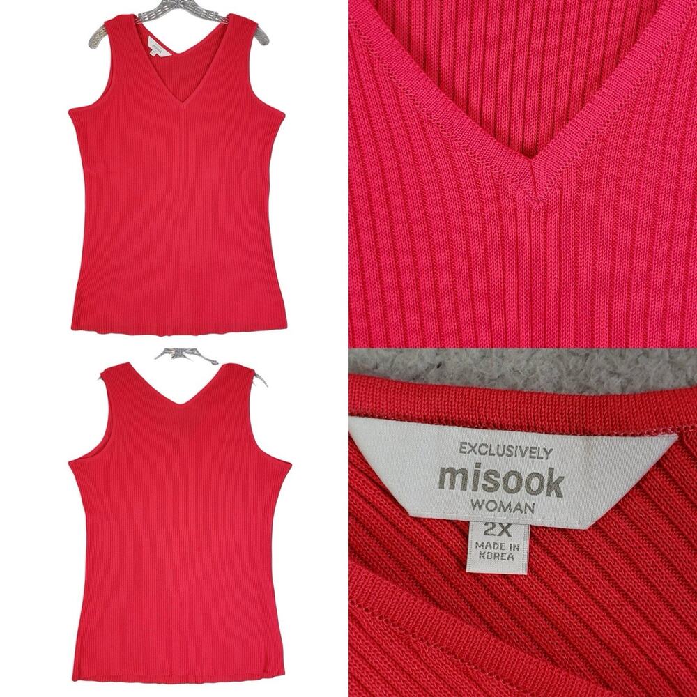 Exclusively Misook Tank Top Women's Plus Size 2X Fuschia Pink Ribbed